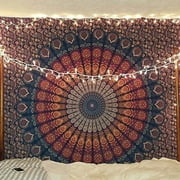Bless International Indian hippie Bohemian Psychedelic Peacock Mandala Wall hanging Bedding Tapestry Medium (Golden Blue, 54x60Inches)